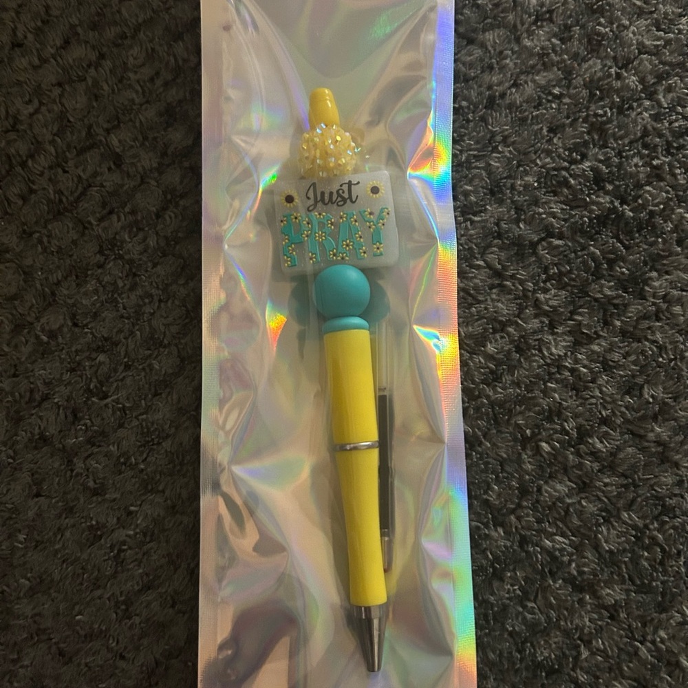 Hand Crafted Yellow Blue "Just Pray" Decorative Ballpoint Pen